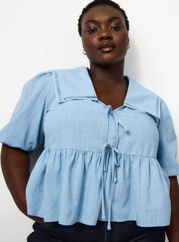 Blue Lace Trim Detail Half Sleeve Blouse 8